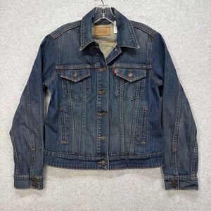 Levis Jeans Jacket Womens Medium Blue Denim Trucker Biker Button Up Y2K Retro